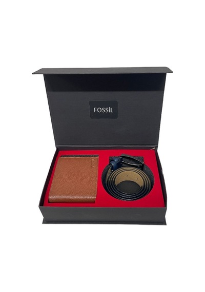 Fossil Kahve Cüzdan1826 & 3.5 CM Hakiki Deri Kemer Seti 130 CM Kahverengi