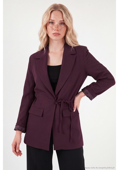 Lela Puantiye Astarlı Belden Bağlamalı Blazer Ceket Kadın Ceket 6524049 Mürdüm