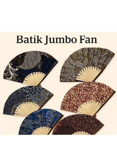 Endonezya Batik Kumaş Bambu Ahşap Yelpaze 27 Cm El Yapımı Vintage Japon El Fanı Büyük Boy 2 Adet