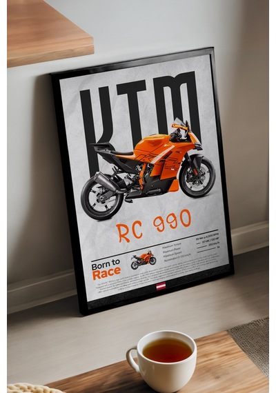 Ktm Rc 990 Siyah Ahşap Çerçeveli Poster, Dekoratif Motosiklet Duvar Tablosu