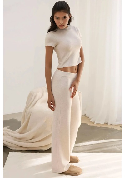 Hiccup Slim Fit Triko Crop Bluz Natural