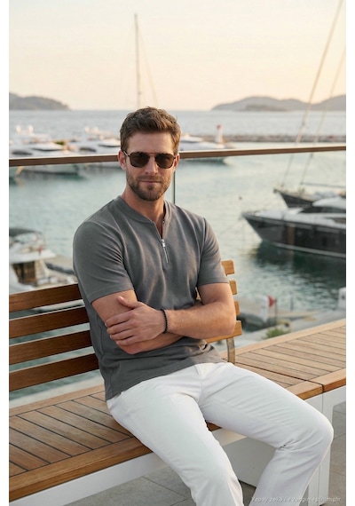 Buratti Pamuklu Regular Fit Yarım Fermuarlı Erkek T Shirt 5902653 Açık Haki