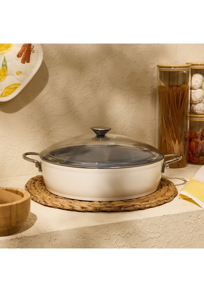 Kitchen Toscana Chef Basık Tencere - Beyaz / Gri - 30 Cm Renkli