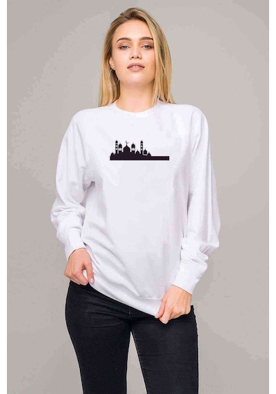 Silhouette Mosque Baskılı Beyaz Kadın Sweatshirt (528347273)