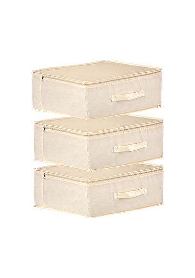 3'lü Set 53 X 44 X 21 Cm Baza Altı & Dolap İçi Organizer, Yorgan & Yastık Düzenleyici Hurç Krem