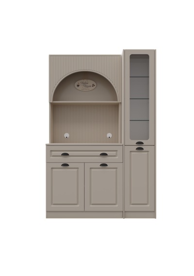 Siena Kum Beji Midi Sağ Vitrinli 130 Cm Komple Mdf Led Aydınlatmalı Kahve Köşesi