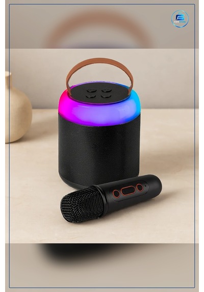 Bluetooth Hoparlör Karaoke Mikrofonlu Kablosuz Yuvarlak Usb Şarjl