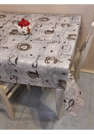 Elyaflı Pvc Muşamba - Desenli Silinebilir Masa Örtüsü Fnt1261-2 Gri