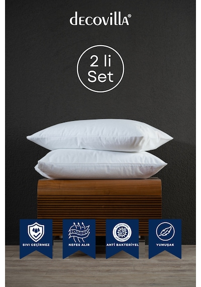 Micro Fermuarlı Yastık Alezi Sıvı Geçirmez 2 Li Set Yastık Koruyucu 50x70 Beyaz