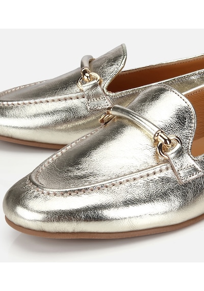 Hotiç Kadın Deri Gold Metalik Klasik Loafer -