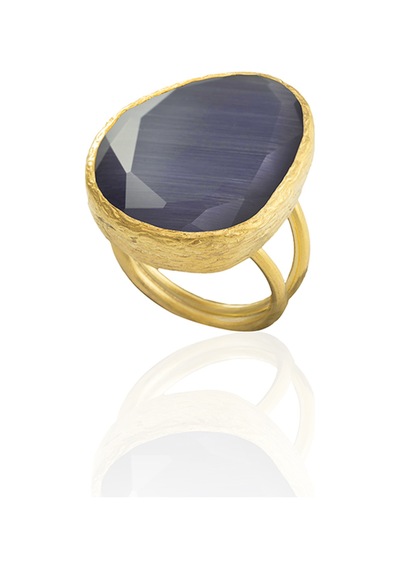 Kadir Jewellery 22 Ayar Altın Kaplama Kadın Fosil Taşlı Yüzük Mor