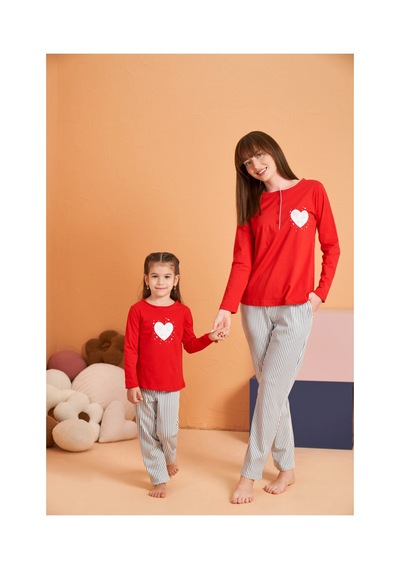 Moda Dua Pjs 28062 Kadın Patlı Pijama Takım Kırmızı