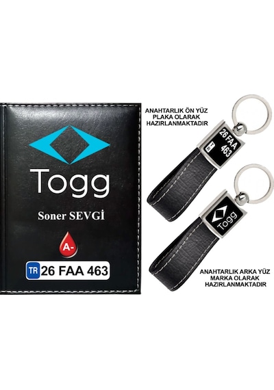 Plakanıza Özel Togg Logolu Siyah Ruhsat Kabı Ve Anahtarlık