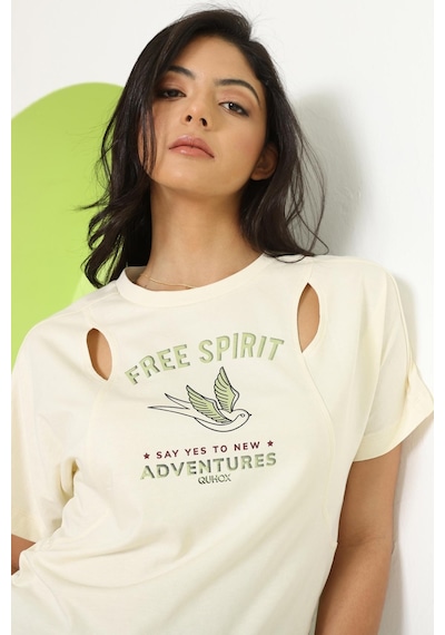 Kadın Cut Out Detaylı T-shirt Ekru