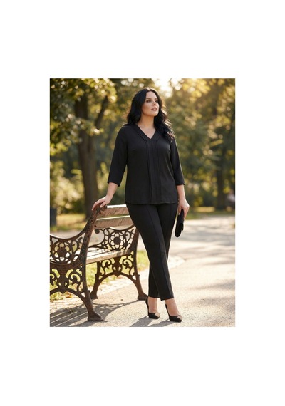Hanezza Yarım Kol Krep Bluz Siyah - 4035099 Siyah
