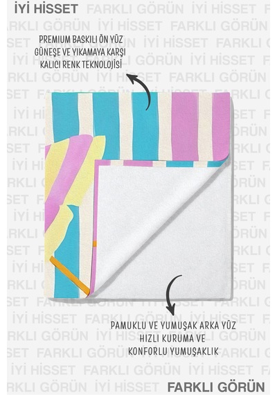Çizgili Renkli Modern Plaj Havlusu - Tropikal Pastel Marine Stil Hızlı Kuruyan Mikrofiber Havlu Bulut Yosun
