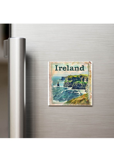 İrlanda Ireland - Posta Pulu Temalı Ülke - Baskılı Buzdolap Magneti Kare - 9x9 Cm