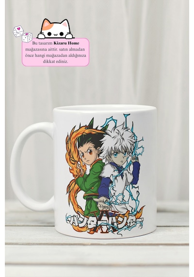 Hunter X Hunter - Gon And Killua Anime Tasarım Baskılı Porselen Kupa Bardak Beyaz