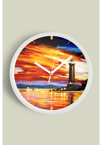 Soyut - Bohem - Geometrik Temalı Modern Duvar Saati - 25cm - Önü Camlı Beyaz Kasa - Sessiz Mekanizma-jh0579 Beyaz