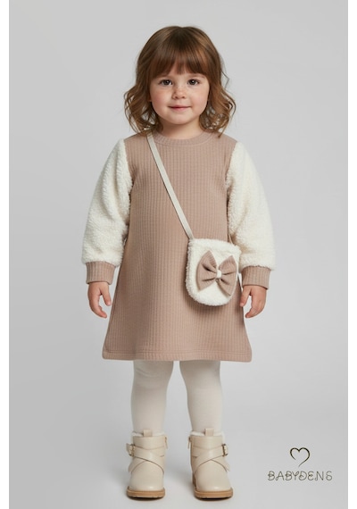 Babyden's Bayramlık Şık Ve Rahat Kız Bebek Elbise Çantalı Yumuşak Peluş Kollu Kışlık Çocuk Kombini Bej Babyden's Bayramlık Şık Ve Rahat Kız Bebek Elbise Çantalı Yumuşak Peluş Kollu Kışlık Çocuk Kombini Bej