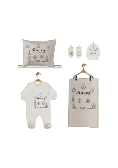 Pia Baby Gl 1928-02 İsme Özel Beşli Tulum Set Krem