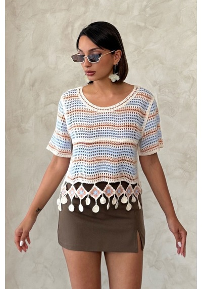 Verymoda Fileli Altı Ponponlu Bluz D0002 Oranj