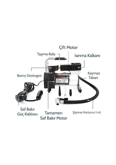 Zhltools Metal Gövdeli Oto Lastik Hava Kompresörü 12v 140 Psı Hızlı Şişirme