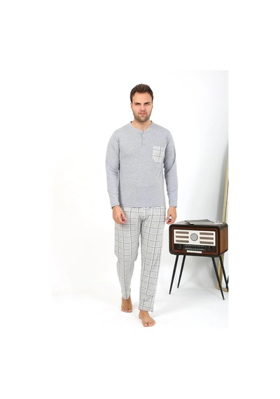 Erkek Uzun Kol Penye Pijama Takımı Gri