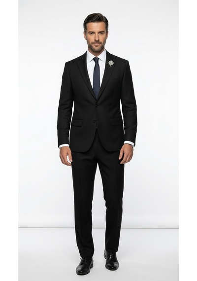 Erkek Slim Fit Klasik Ceket Dokulu Kumaş Modern Kesim Siyah