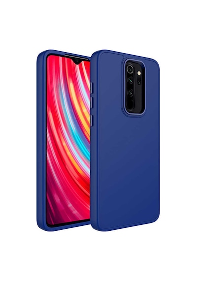 Xiaomi Redmi Note 8 Pro Kılıf Metal Çerçeve Ve Buton Tasarımlı Silikon Zore Luna Kapak Lacivert