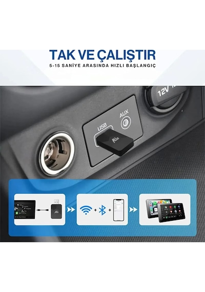 Zenvia Kablosuz Carplay & Android Auto Adaptörü - Apple Ve Android Cihazlar İçin Evrensel Wireless Carplay Çevirici