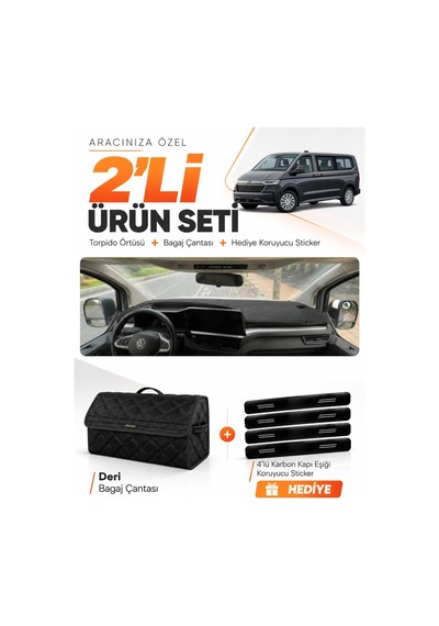 E-biz Volkswagen Transporter 2025-sonrası Uyumlu Torpido Örtüsü + Deri Çanta - Siyah - Vw035