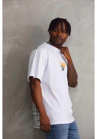 Barlashive Erkek Baskılı T-shirt Kısa Kol Bisiklet Yaka Regular Tişört - Beyaz Çok Renkli