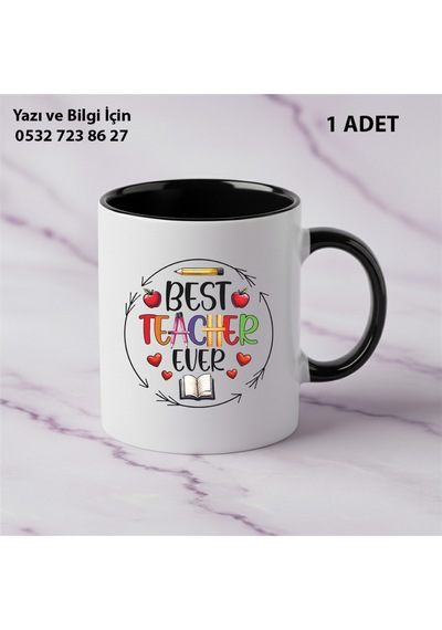 Best Teacher Tasarımlı Öğretmenler Günü Kişiye Özel İsim Baskılı Kupa Bardak Öğretmene Hediyelik Siyah