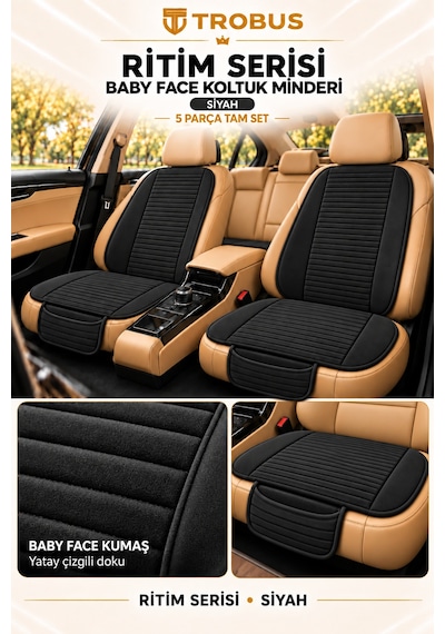 Trobus Ritim Nissan Qashqai 2007-2013 Baby Face 5'li Koltuk Minderi Siyah