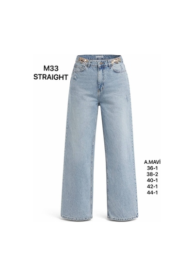 Miss Poem Kadın Straight Paça Açık Mavi Yüksek Bel Jean Pantolon