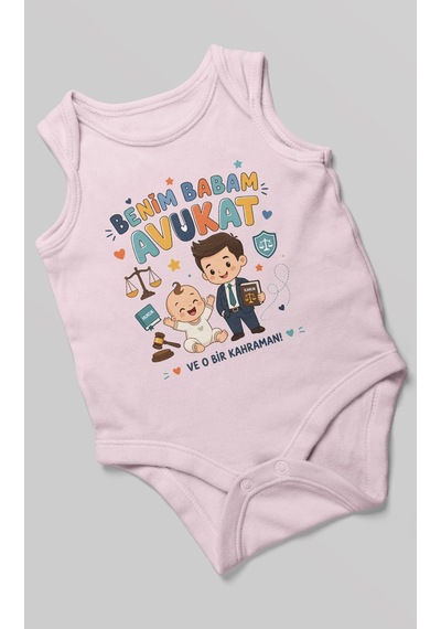 Morivokids Benim Babam Avukat Sıfır Kol Bebek Zıbını %100 Pamuk Bebe Pembe