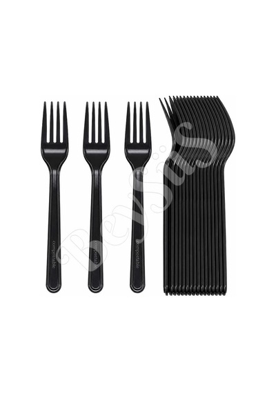 Parti Çatalı Lüks Plastik Siyah 24 Adet