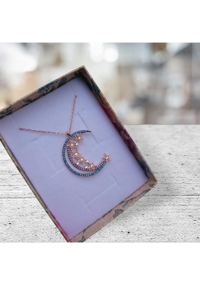 Modahilye 925 Ayar Gümüş Ayyıldız Özel Tasarım Rozegold Renk Kolye Rose Gold