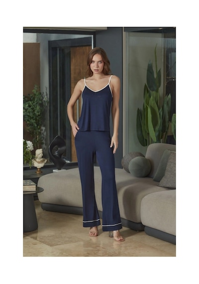 Angbutik Aqua 26577 Kadın İp Askılı Pijama Takım lacivert