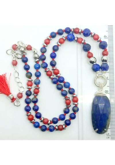 2072 Lapis Lazuli Mercan El Yapımı Kolye Lacivert