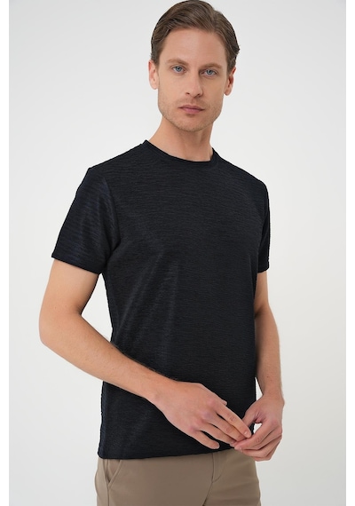 Efor Comfort Fit Bisiklet Yaka Viskon Karışımlı Dokulu Casual Lacivert Tişört Ts 896 Lacivert