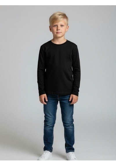 Zekids Erkek Çocuk Pamuklu Uzun Kol Basic T-shirt-16713 SIYAH