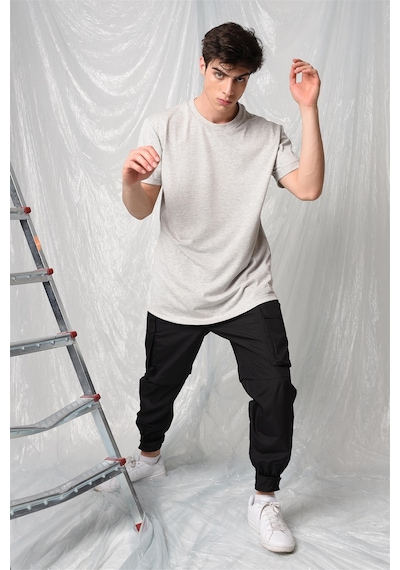 Yandan Yırtmaçlı Basic T-shirt R-5167-gri Gri