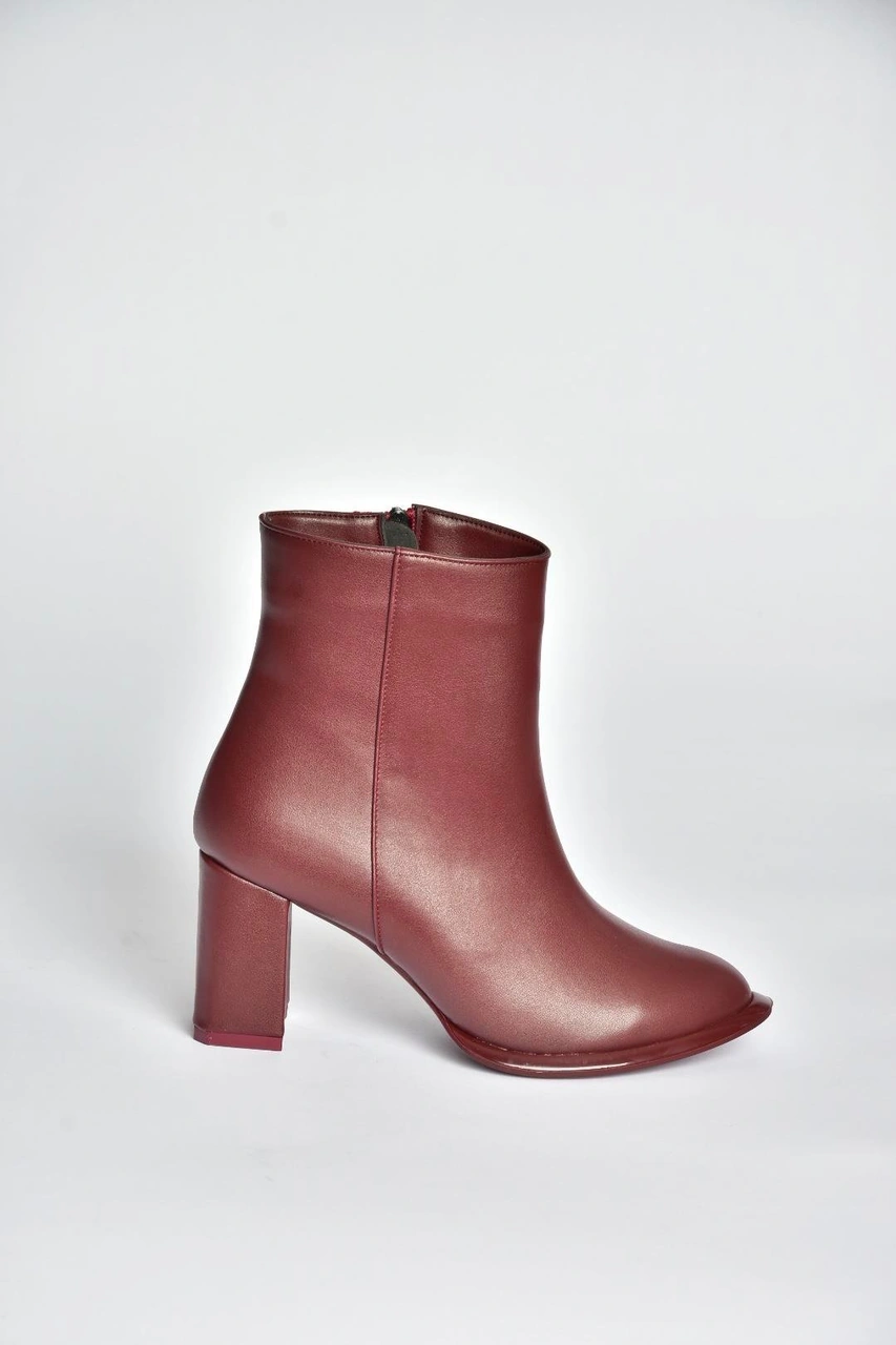 Fox Shoes V590166309 Bordo Kalın Topuklu Klasik Kadın Bot Bordo-suni Deri