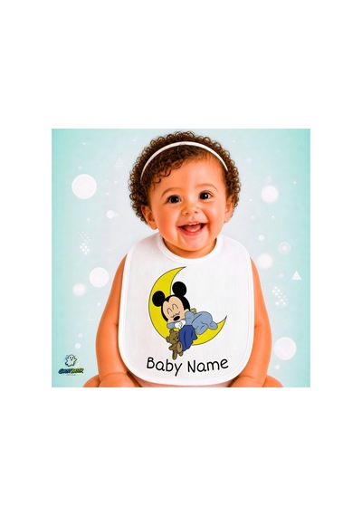 Mickey Mouse Keten Bebek Mama Önlüğü Yumuşak - Emici - Yıkanabilir - Özel Tasarım P129 Çok Renkli