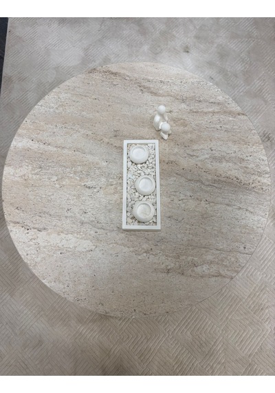 Most Rota Mermer Görünümlü %100 Mdf Bej Orta Sehpa 80 Cm. Çap Ev