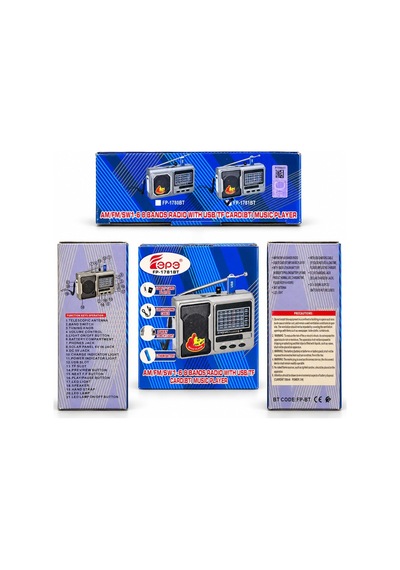 Fp-1781bt Mini Cep Radyosu Bluetooth Hoparlör Fm Radyo Led Işıklı Şarjlı Usb Micro Sd Mp3 Desteği Aux Kulaklık Çıkışı