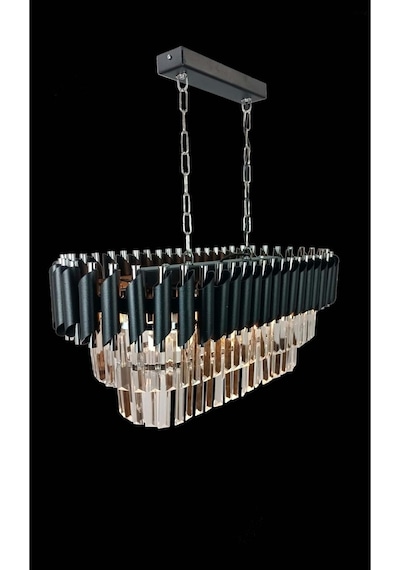 Zamira 75x35 Cm Slver Kristal Taşlı Lüks Yemek Masası Üstü 6'lı Avize - Yatak Odası - Salon - Mutfak - Hol Gümüş