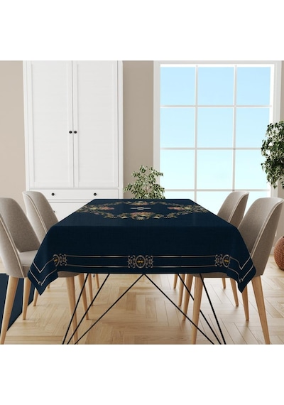 Flower Framed Masa Örtüsü - Çiçek Çerçeveli, Ince Keten Uluslararası Yıkama Ve Solmama Sertifikası Çok Renkli